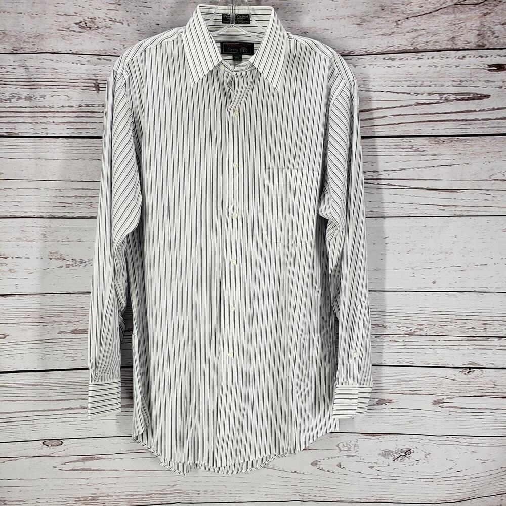 Tailors Row Finery White Stripe Pinpoint Oxford Cotton Shirt Size 15 1/2-33